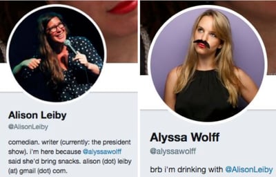 Funny Twitter bios from @AlisonLeiby and @Alyssawolff